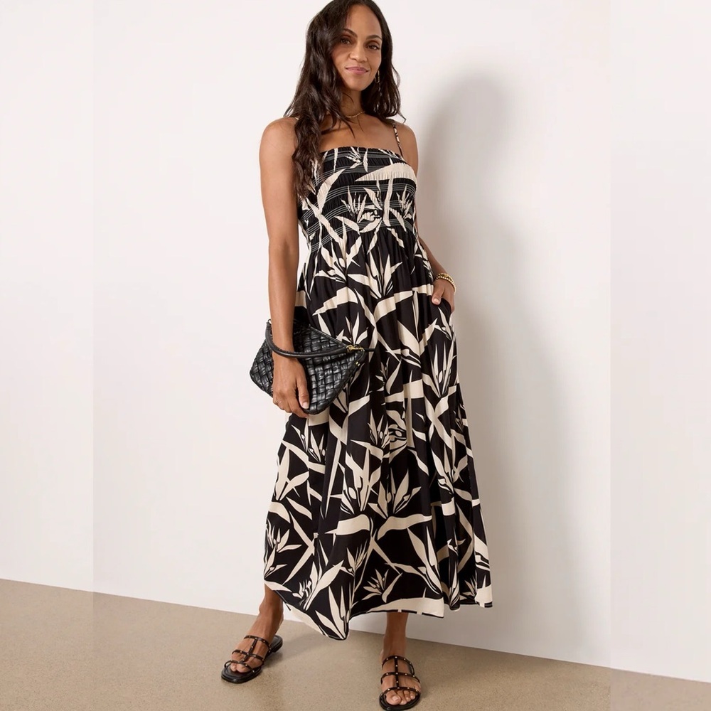 Pistola Bianca Dress Size XS Black Strapless Long Midi Birds of Paradise New NWT